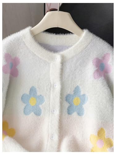 SHENHE Girl's Floral Cardigan Sweater Button Down Fuzzy Knit Cute Cropped Cardigan3