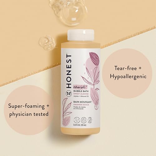 Image of The Honest Company Foaming Bubble Bath, Gentle for Baby, Naturally Derived, Tear-free, Hypoallergenic, Sweet Almond Nourish, 12 fl oz