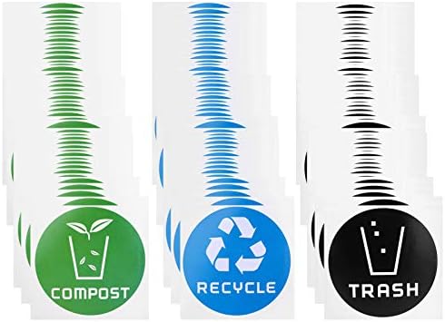 Trash Sticker Recycle 60Pcs Set Round Recycle Trash Compost Sticker Decal for Trash Cans Garbage Containers Recycle Bins