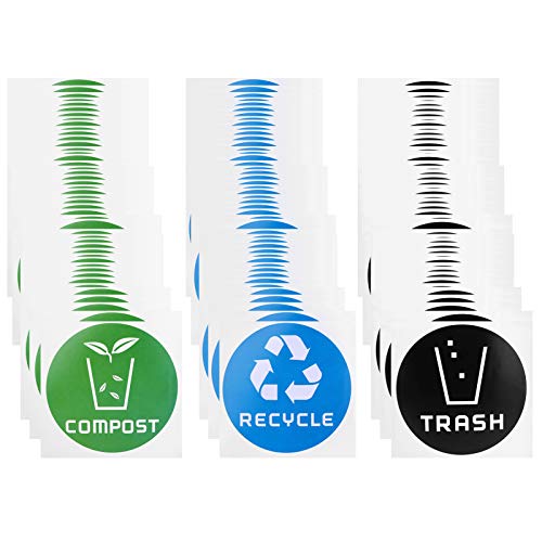 Trash Recycle Compost Stickers, Self Adhesive Recycle, Compost Trash Bin Stickers Weatherproof Indoor Outdoor Waste Management Decal Label Signs for Garbage Can