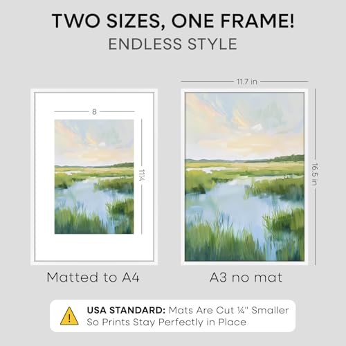 Image of Homeforia A3 Picture Frame White, High End Metal 11.7 x 16.5 inch Poster Frames with Mat 8.3 x 11.7 for Photo, A3 Size Frames Matted to A4 Print, 11.7x16.5 Wall Hanging Frame, Tempered Glass, Set of 1