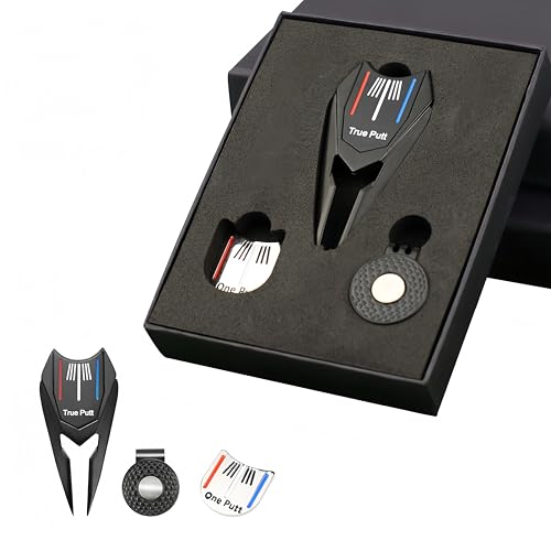 ETOFIXEE Golf Divot Tool Gift Set - 1 Divot Tool, 1 Ball Marker, 1 Hat Clip | Golf Repair Tool Kit for Men & Women | Premium Golf Accessories Set | Ideal Golf Gift for Golfers (Black)