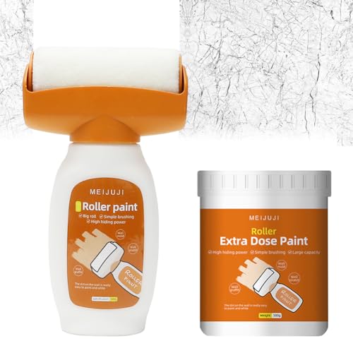 Roller Paint Bianco, 1000g Vernice Bianca Muro, Rullo Ritocco Muro, Kit Rullo Integrato Per Coprire Efficacemente Graffiti, Macchie e Graffi, Vernice Coprente per Piccole Riparazioni Domestiche