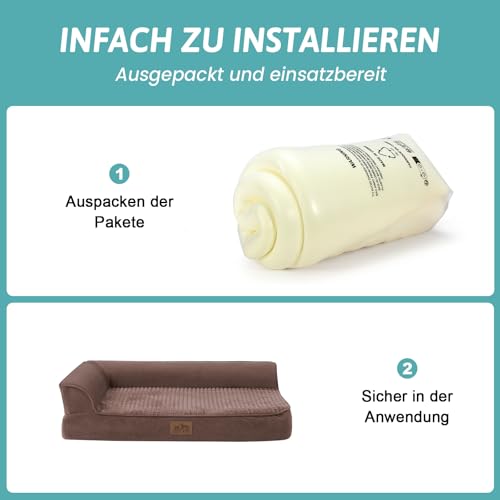 COZY KISS Orthopädisches Hundebett, 19cm Dicke Hundesofa für Mittelgroße Hunde, Grosse Hunde, Abnehmbar und Waschbar Hundecouch, rutschfeste Unterseite, Wasserdichtes Innenfutter, Braun,107x76x19cm