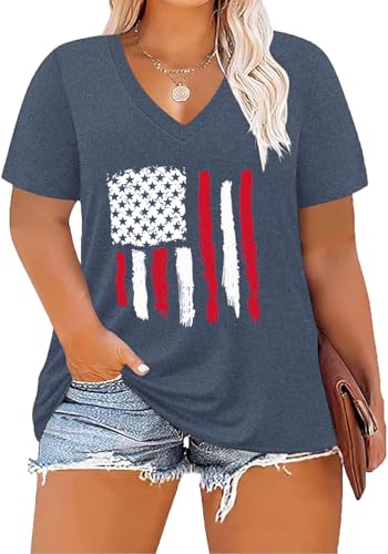 Image of ForHailey Women's Plus Size Short Sleeve Tee Shirt V Neck Basic Ladies Loose Fit T Shirt 1X-5X