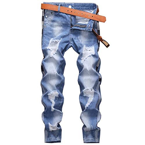 naivety Jeans Summer Straight Direct Men Jeans Full Length Casual Stretchy Ripped Slim Fit Denim Pants(28,S2035blue)