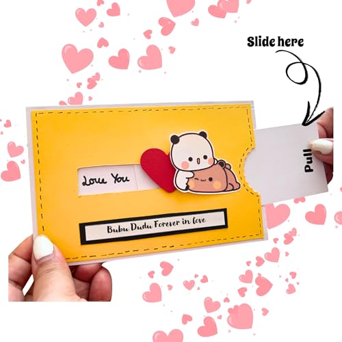 Image of Crafte Forever Bubu dudu slider greeting card with envelope for Birthday /Anniversary, 4x6 size, 300gsm, blank inside