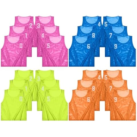 Boyiee Nylon Mesh Scrimmage Team Vests Pinnies Training Sports Jerseys for Basketball Soccer Football Sports (24 Pieces,Fluorescent Green, Dark Blue, Orange, Pink,16-35 Years) Cover