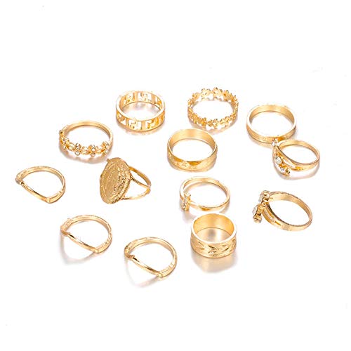9-15 PCS Boho Gold Stackable Open Rings Sets,Vintage Crystal Joint Midi Knuckle Finger Rings for Women Girls