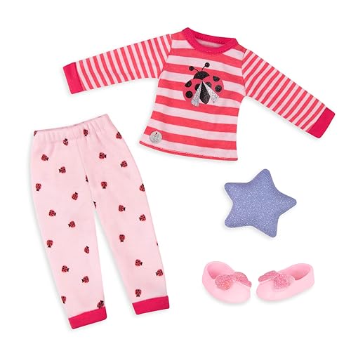 Glitter Girls - Schimmernder Marienkäfer! - Puppenkleidung - Pyjama-Oberteil & Hose - Schlafanzug mit Glitzerpantoffeln - 36 cm Puppen-Zubehör - 3 Jahre +