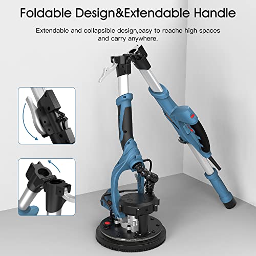 Drywall Sander,Handife 7A Variable Speed 800-1800Rpm Electric Foldable Wall Sander With Double-Deck Led Lights, Adjustable Speed,12 Pcs Sanding Discs,Suitable For Various Walls (Plastic) #TOP4