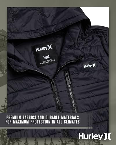 Image of Hurley Mens Puffer Jacket - Lightweight Packable Insulated Winter Coat for Men - Weather Resistant Quilted Outdoor Jacket