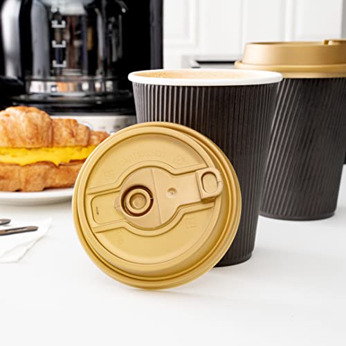 Restaurantware LIDS ONLY: Restpresso Lids For 8 12 16 and 20-OZ Paper Coffee Cups 25 Double Plug Disposable Paper Cup Lids - Straw Slot Spout Gold Plastic Hot Cup Lids Cups Sold Separately by Restaurantware - Used condition - Image 8