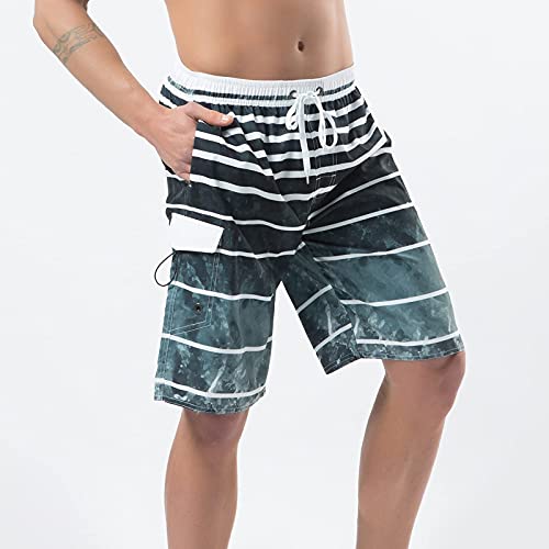 Ynimioaox Men's Swim Trunks, Quick Dry Board Shorts, Colorful Stripe Swimming Shorts(Ab1-Grey,36) #TOP1