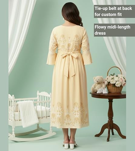 Image of DUMMY SHAPE Feeding Nighty | Maternity Dresses for Women Cotton Blend | Floral Pink Anarkali Kurta with Dual Nursing Zippers for Pregnancy & Breastfeeding | Gifts for Pregnant Women (