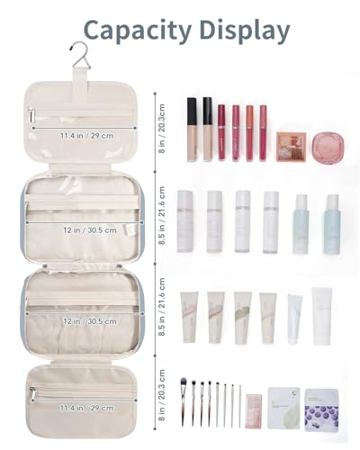 Image of Travel Toiletry Bag for Women Large Hanging Makeup Bag Organizer Toiletries Bag for Full Size Essentials Accessories Cosmetics (Greyish Blue (Large))