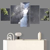 SIGNWIN 5 Panel Canvas Wall Art Mountain Waterfalls for Home Decorations Ready to Hang - 60