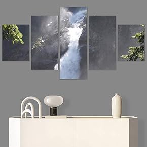 SIGNWIN 5 Panel Canvas Wall Art Mountain Waterfalls...