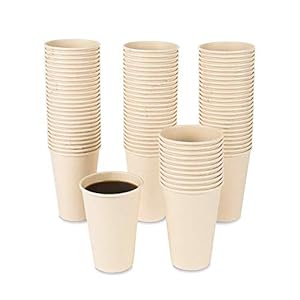 100 Count 12 oz Plant Fiber Disposable Light Brown Paper Coffee Cups, Perfect for Hot Drink, Hot Coffee, Hot Cocoa, Hot Tea, 12oz Water cups