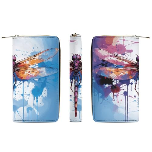 Leather Wallet Bag Colorful Abstract Dragonfly Painted Credit Card Holder Fashion Simple Card Bag Multifunctional Wallet3