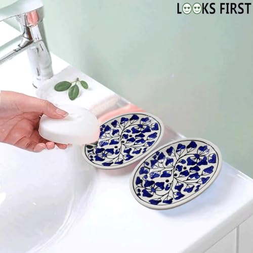 Image of Soap Holder for Bathroom Shower Wash Basin with Drain Hole Beautiful Ceramic Soap Case Stand with Drain Easy Cleaning, for Shower Bathroom Kitchen Sink Bathtub Bathroom Accessories