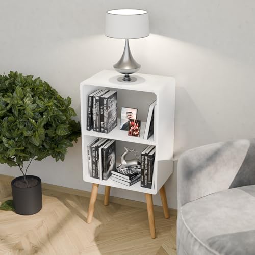 Image of 2 Tier Wooden Book Shelf for Home Library Book Stand Rack for Kids Self Organizer Storage for Living & Study Room (White)