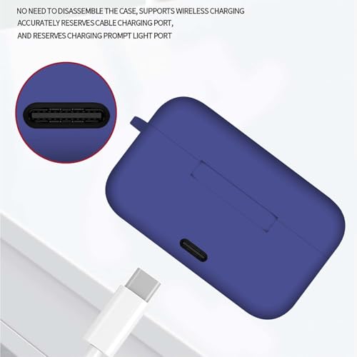 Image of Aniex Silicone Case Cover for realme Buds T500 Pro, Shockproof, Anti-Slip, Dustproof, Scratch Resistant, with Carabiner Hook, Full Body Protection (Blue)