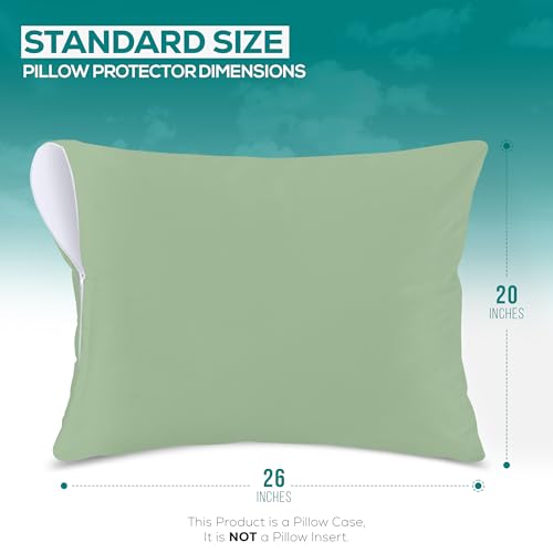 Image of Utopia Bedding Premium 100% Waterproof Pillow Protectors with Zipper Standard Size (Set of 2), Bed Bug and Dust Mite Proof Zippered Pillow Covers, Pillow Encasement Cases, Sage