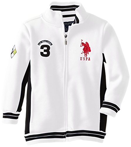 U.S. Polo Assn. Boy's Fleece Mock Neck Jacket with Striped Ribbing