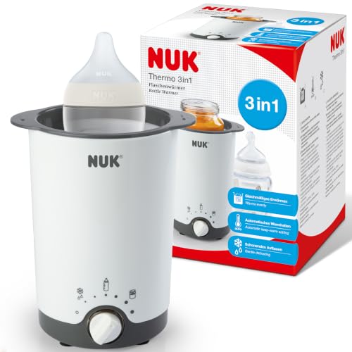 NUK Thermo 3in1 Babyflaschenwärmer | schonendes Auftauen, Erwärmen und Warmhalten von flüssiger und breiförmiger Nahrung | Korb zum einfachen Herausnehmen | EU-Stecker