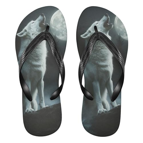 Wolf Full Moon Black Flip Flops for Beach Thong Sandals Anti-slip Lightweight Beach Shoes for Indoor Outdoor House
