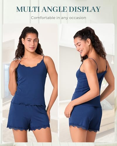 Image of BAMBOO COOL Women's Pajama Sets Lace Trim PJ Set with Shorts Sexy Ruffles Sleepwear for Women