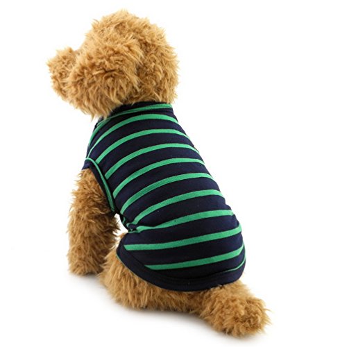 SELMAI British Small Dog Shirt Striped Cat Vest Top Soft Cotton T-Shirt for Boy Girl Pet Tee Summer Puppy Clothes,Green M