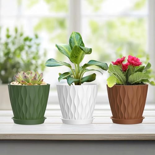 Quhoxdye Small Pots for Plants, 6 Pack Waffle Texture Small Plant Pots for Succulents, Plastic Planter with Drainage Holes and Saucers for Indoor Outdoor Plants, Flowers, Herbs, (Multicolor-4 Inch) by Quhoxdye - Used condition - Image 5