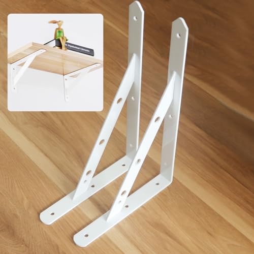 Shelf Brackets Heavy Duty Triangle Shelving Brackets Right Angle Wall Mounted Shelf Supporters 8 inches&12 inches 2 Pack (White 300mm x 188mmx 25mm) - Image 2