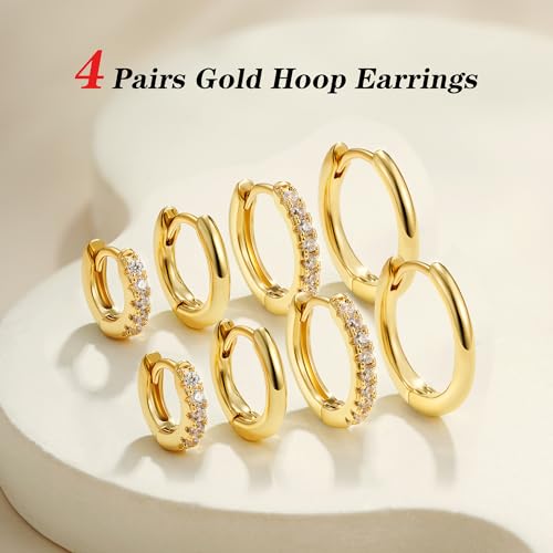 4 Pair Small Gold Hoop Earrings for Women Sensitive Ears - Hypoallergenic 14k Real Gold Plated Hoops Zirconia Cartilage Huggie Earrings Set Helix Piercing Earring Gold Jewelry for Women Gift - image 7