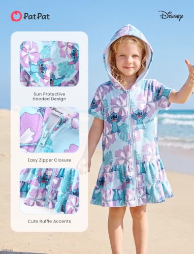 Image of Disney Princess Frozen Stitch Marvel Minnie Girl Swim Cover Up Terry Cloth Swimsuit Coverup Zip-up Bathing Suit Wrap Hooded