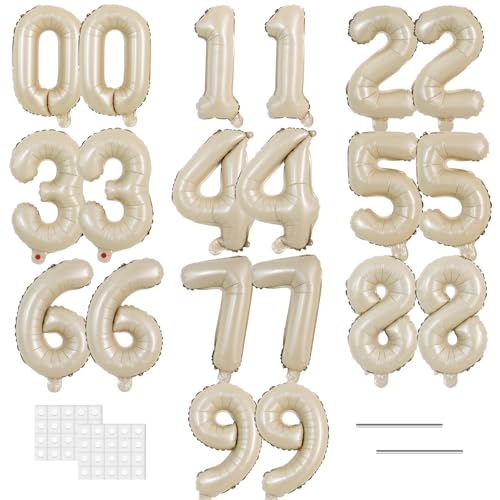 Image of TONIFUL 20 Pcs Number Balloon 2 Set 16 Inch Caramel 0-9 Numbers Balloons | Small Custom Digital Mylar Foil Ballons for Boho Birthday Engagement Graduation Anniversary Baby Shower Party Decorations