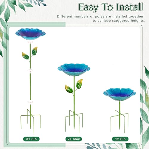 Image of 4 Pack Bird Bath for Outside, Outdoors Garden Decor Flower Birdbath | Colorful Metal Bird Bowl with Five Stakes for Hummingbird Baths & Bird Feeders, 31.3 inch H x 10.63 inch Dia (Red,Yellow,Blue,Green)