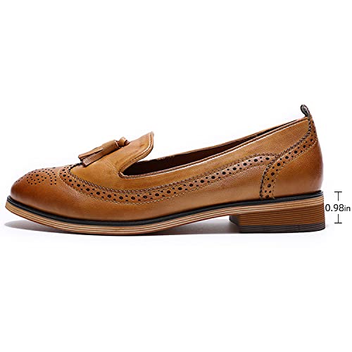 Image of Mona flying Women's Leather Tassel Loafers Slip on Brogue Flat Office Shoes