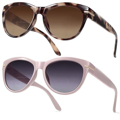 Image of EASY READ 2 Pack Bifocal Reading Sunglasses for Women | Trendy Sunglasses Readers, UV400 Protection,Exquisite Metal Decoration, Great for Reading Outdoors