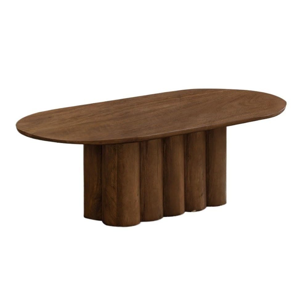 ZTHYSHOZ Side Table Wood Coffee Table Oval Shape Fluted Base Warm Finish Living Room Decor