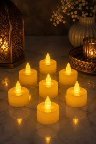 Image of LED Tea Light Candles, White with Warm White Light, 4x4 cm, 120 Grams, Pack of 24, Flameless for Indoor Diwali, Wedding, Temple and Festive Decor