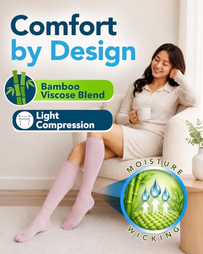Image of Doctor's Select Bamboo Viscose Light Compression Socks for Women & Men - 3 Pairs, 8-15 mmHg Compression Socks, Knee High