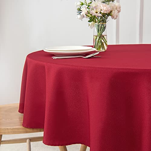 Image of maxmill Round Textured Tablecloth Spill-Proof Wrinkle Free Soft Jacquard Table Cloth for Round Table Cover, for Dining Room Buffet Banquet Parties Holiday Dinner, 70 Inch Red