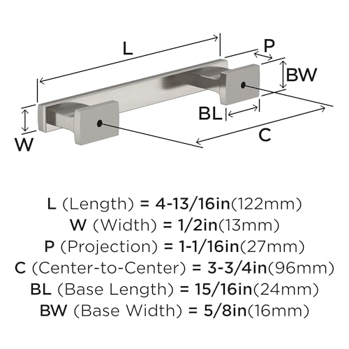 Image of Amerock 25 Pack 3-3 /4 inch Triomphe Satin Nickel Drawer Pull | 3-3 /4 inch (96mm) Center-to-Center Mounting Distance and 4-13 /16 inches Overall Length, Durable Zinc Cabinet Hardware