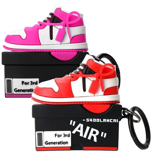 Image of [2Pack] Gedicht for Apple Airpods 3rd Generation Case Cover, Cute Cartoon Shoe Box Soft Silicone Protective Cases for AirPods 3 Case with Keychain for Women Men, Red+Rrose Red