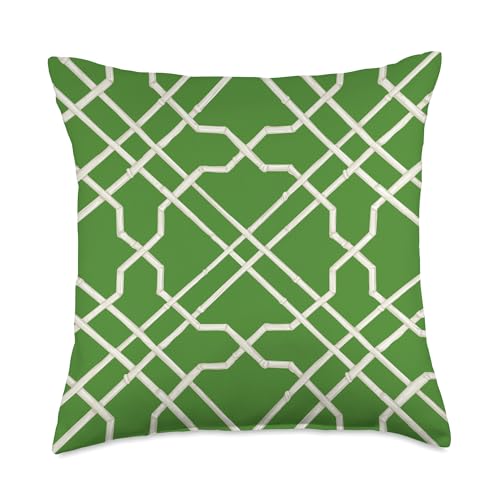 Kelly Green Trellis Preppy Chinoiserie Trellis Pattern Throw Pillow