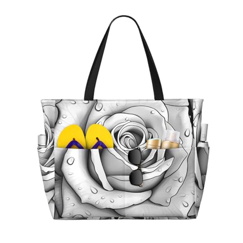 Grand sac de plage sac à bandoulière rose blanche et noire style fourre-tout pour femme