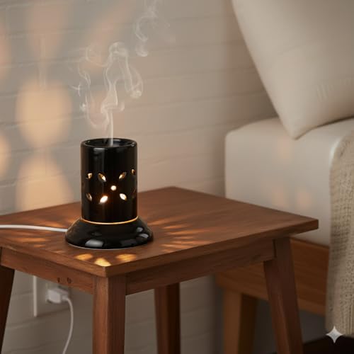 Image of Mkd2 Rise Ceramic Oil Diffuser Electric I Aroma Diffuser Oil Burer, Small (4.5 inch, Black) for Aromatherapy | Home Decor and Fragrance